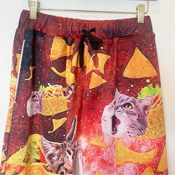 Taco Cat Doritos Print Red Jogger Pants With Drawstring Waist Medium - Picture 5 of 8
